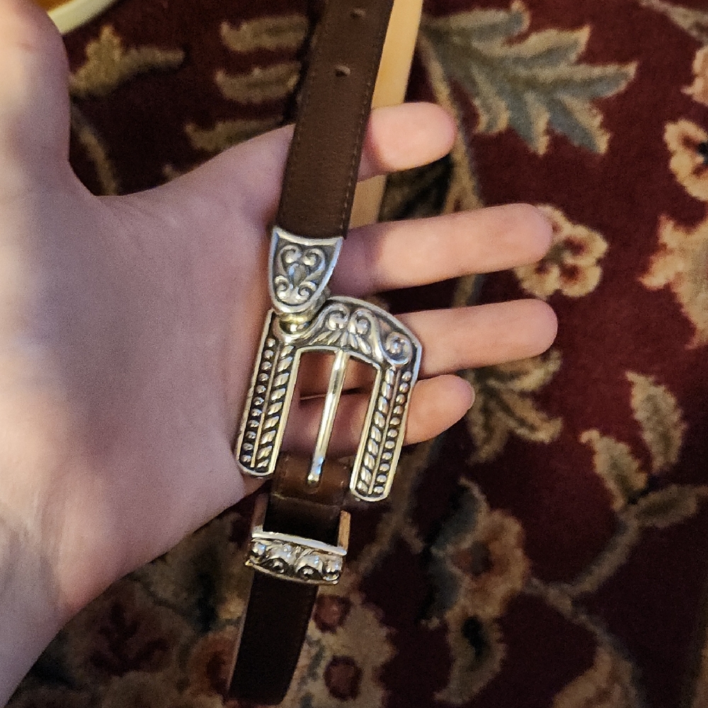 Brown Leather Belt with Silver Buckle